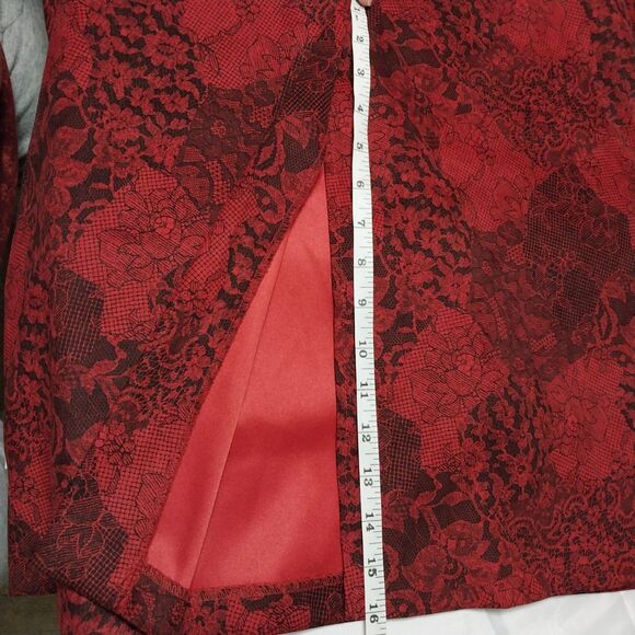 Vtg Briggs skirt Womens 14 red black floral long midi pencil slit Whimsygoth 90s - Picture 7 of 7